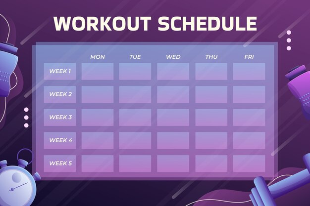 Plantilla de horario de rutina de entrenamiento de gradiente