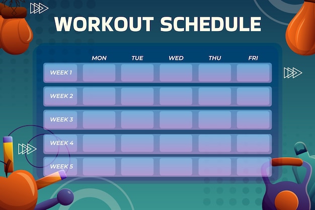 Plantilla de horario de rutina de entrenamiento de gradiente