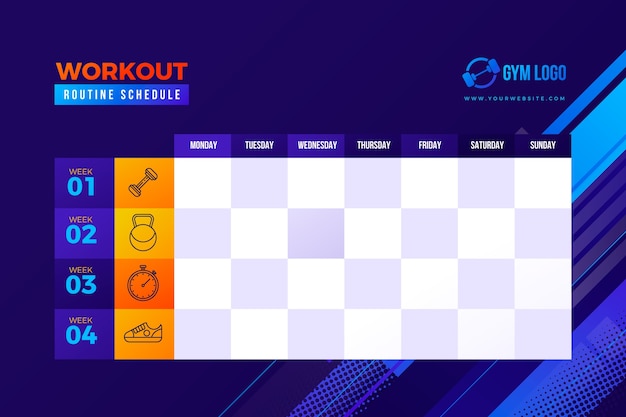 Vector gratuito plantilla de horario de rutina de entrenamiento de gradiente