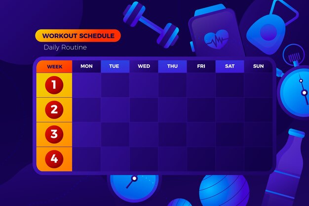 Plantilla de horario de rutina de entrenamiento de gradiente