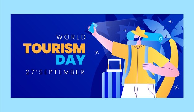 Vector gratuito plantilla horizontal degradada para la celebración del día mundial del turismo