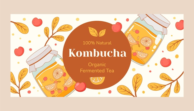 Plantilla horizontal de kombucha dibujada a mano