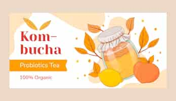 Vector gratuito plantilla horizontal de kombucha dibujada a mano