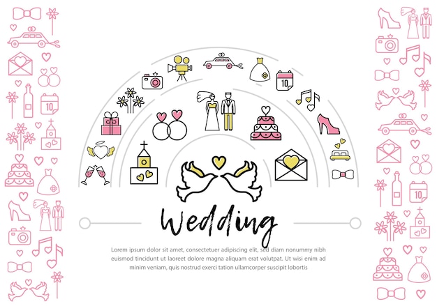 Plantilla de iconos de línea de boda