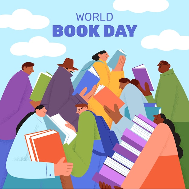 Vector gratuito plantilla de ilustración plana para la celebración del día mundial del libro