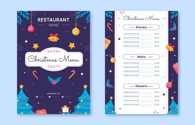 Plantilla ilustrada de menú de restaurante navideño