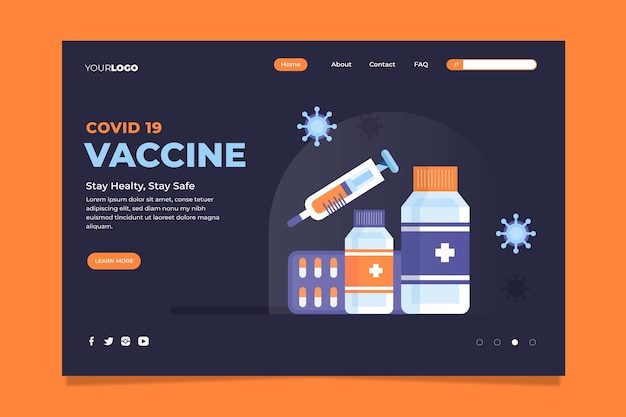 Plantilla ilustrada de página de destino de la vacuna contra el coronavirus