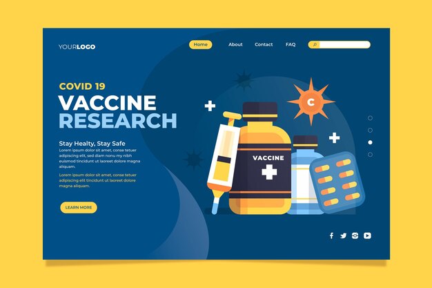 Plantilla ilustrada de página de destino de la vacuna contra el coronavirus