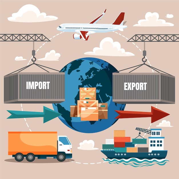 Plantilla de importación y exportación de diseño plano