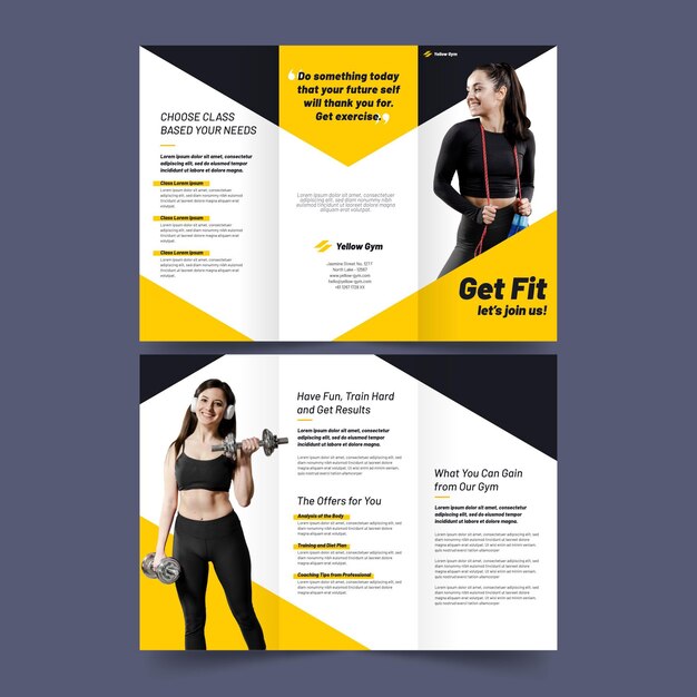 Plantilla de impresión de folleto tríptico get fit sport