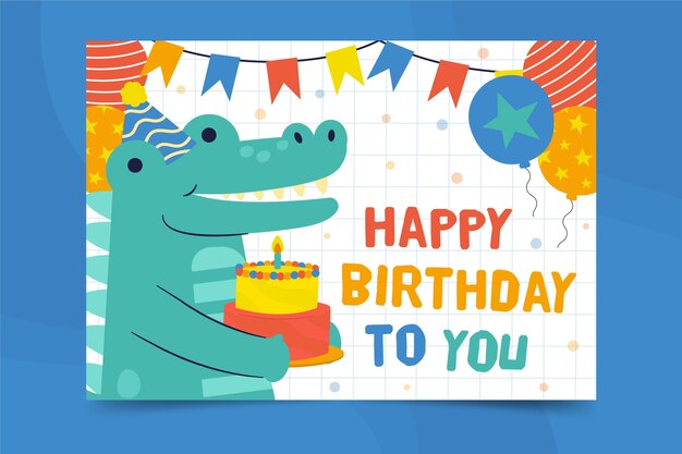 Plantilla de impresión de volante cuadrado de cocodrilo de feliz cumpleaños