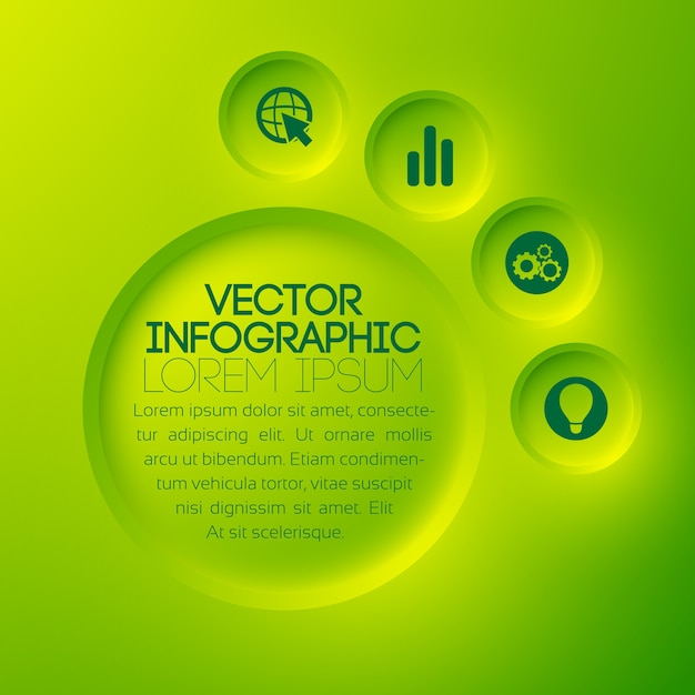 Vector gratuito plantilla de infografía abstracta de negocios con iconos y botones redondos de texto verde