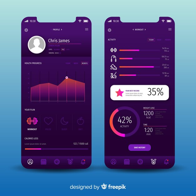 Plantilla de infografía de aplicación móvil de fitness