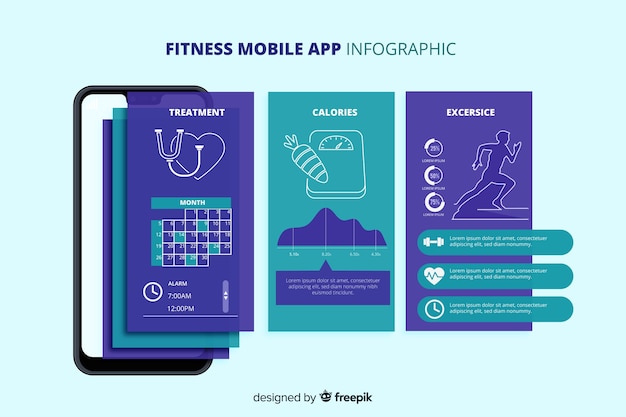 Plantilla infografía app móvil fitness