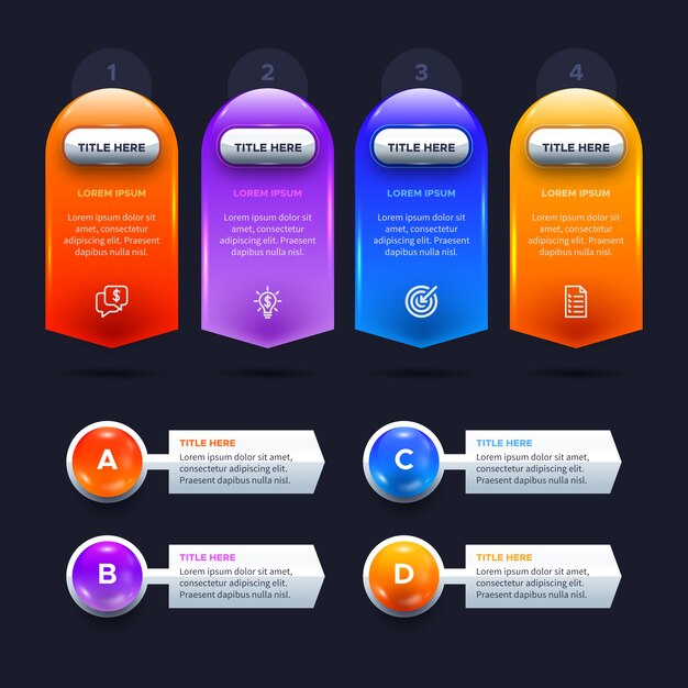 Plantilla de infografía brillante tridimensional