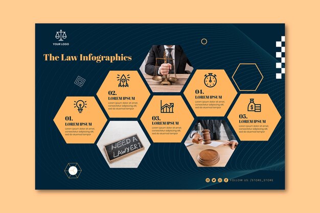 Plantilla de infografía de bufete de abogados plana