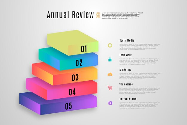 Plantilla de infografía de capas de bloque 3D