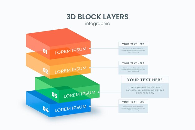 Plantilla de infografía de capas de bloque 3D