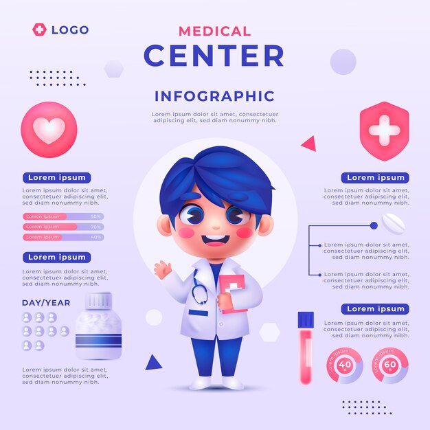Plantilla de infografía de centro médico degradado