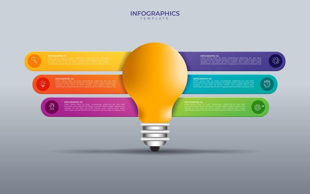 Plantilla de infografía de círculo de bombilla de idea de vector para gráficos, tablas, diagramas. Concepto de negocio con 5 opciones, piezas, pasos, procesos.