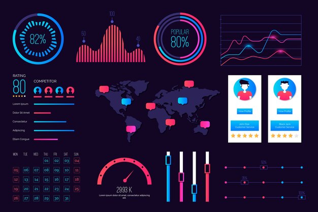Plantilla de infografía de colección de elementos del tablero