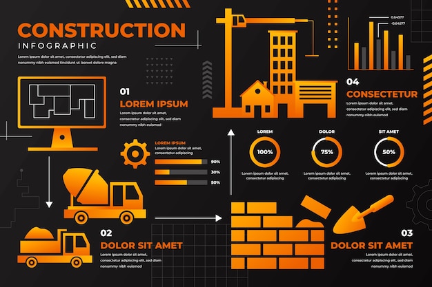 Plantilla de infografía de construcción de degradado