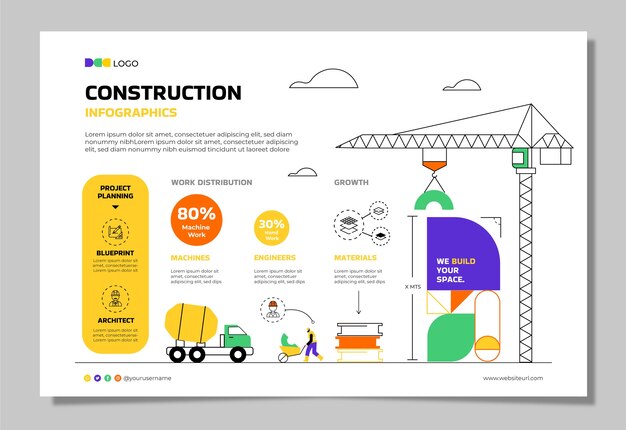 Plantilla de infografía construcción plana