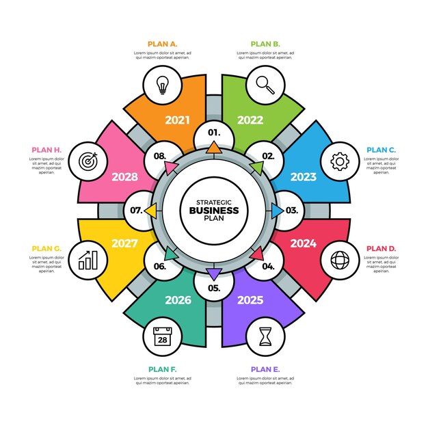 Plantilla de infografía de diagrama circular plano lineal