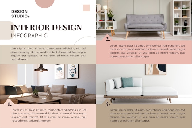 Plantilla de infografía de diseño de interiores mínimo de diseño plano