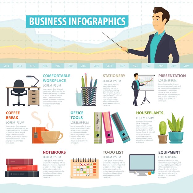 Plantilla de infografía de elementos de negocio