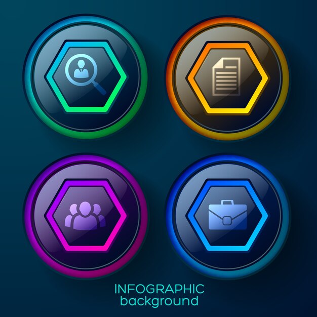Plantilla de infografía empresarial con cuatro iconos y elementos web brillantes coloridos