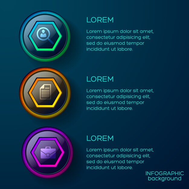 Plantilla de infografía empresarial con iconos y botones web brillante colorido de texto