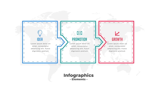 Vector gratuito plantilla de infografía empresarial con tres pasos.