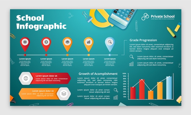 Vector gratuito plantilla de infografía de escuela privada realista