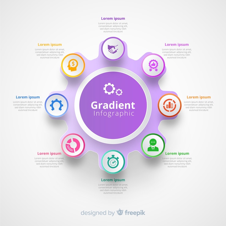 Vector gratuito plantilla de infografía en estilo gradiente