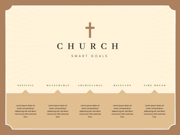 Plantilla de infografía general de objetivos inteligentes de iglesia plana simple