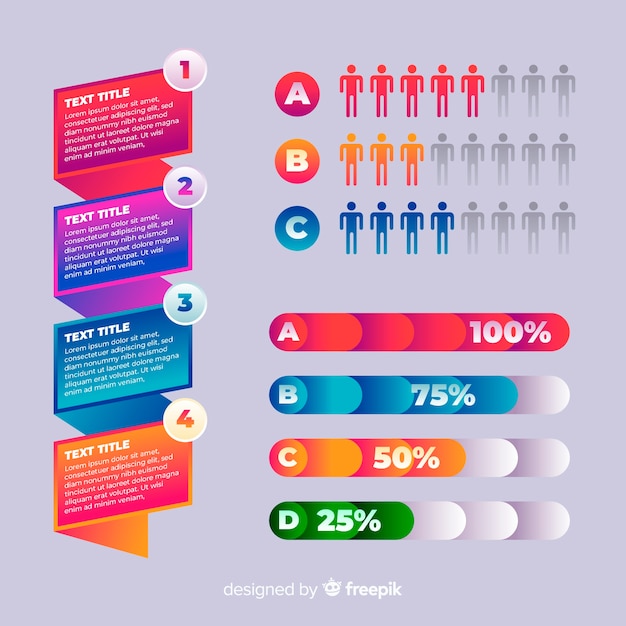 Plantilla de infografía gradiente con barras de porcentaje