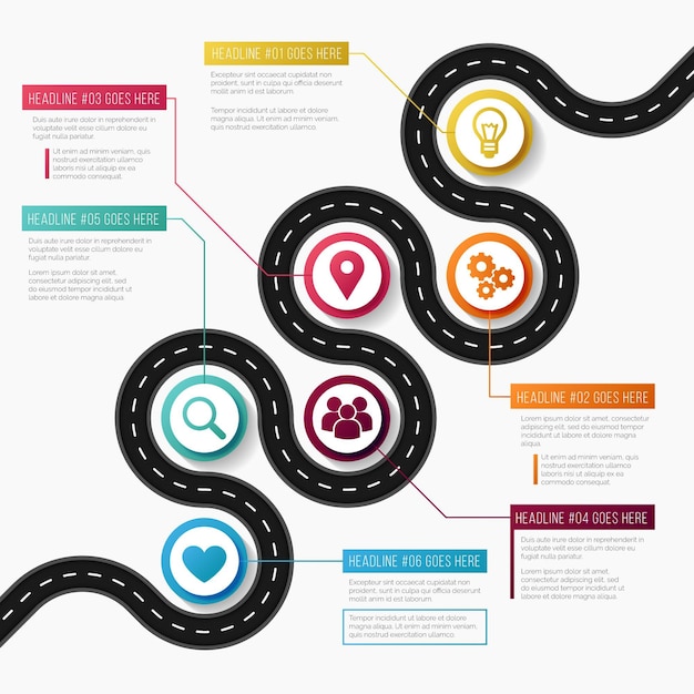 Vector gratuito plantilla de infografía de hoja de ruta degradada