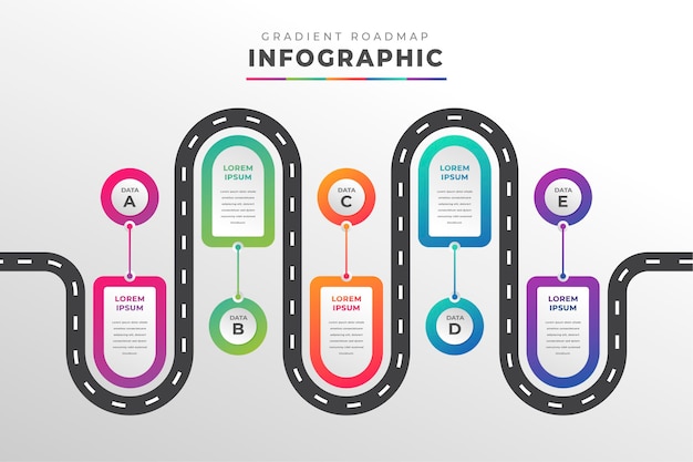 Plantilla de infografía de hoja de ruta degradada