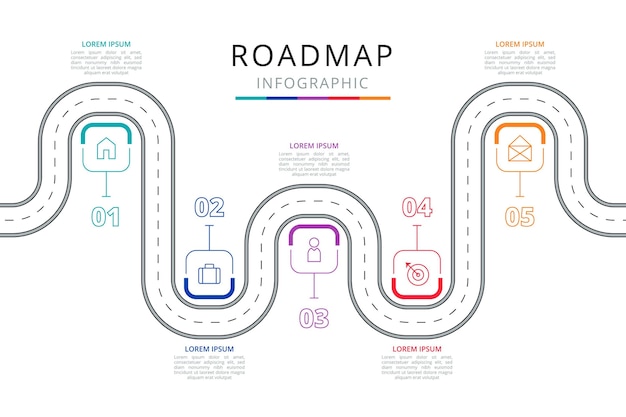 Plantilla de infografía de hoja de ruta plana lineal