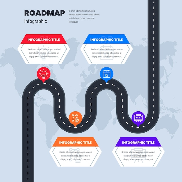 Vector gratuito plantilla de infografía de hoja de ruta plana