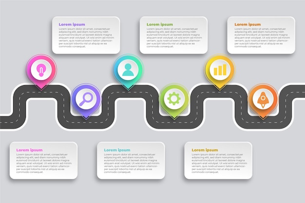 Vector gratuito plantilla de infografía de hoja de ruta plana