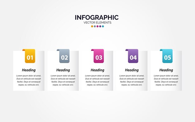 Plantilla de infografía horizontal de negocios de presentación con 5 opciones