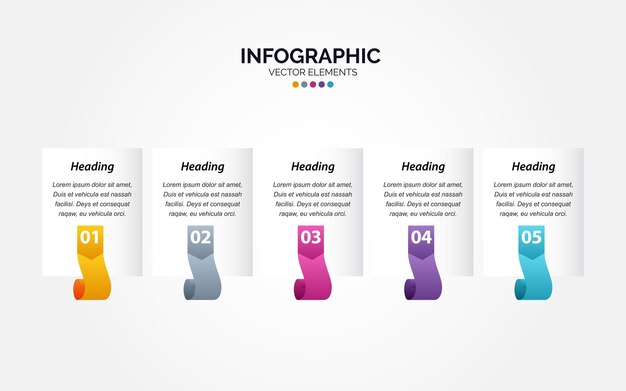 Plantilla de infografía horizontal de negocios de presentación con 5 opciones