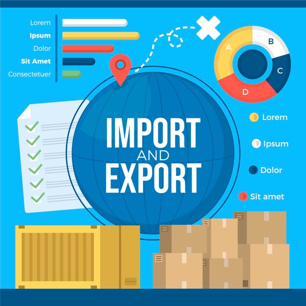 Plantilla de infografía de importación y exportación de diseño plano