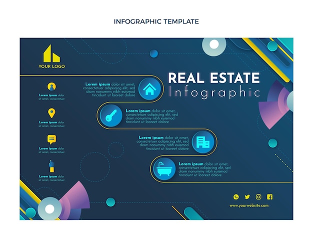 Vector gratuito plantilla de infografía inmobiliaria degradada