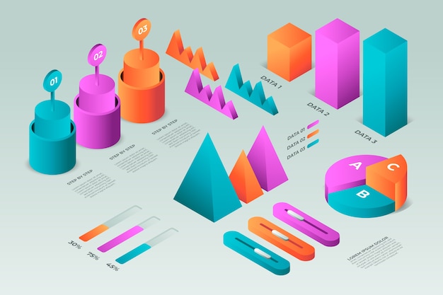 Vector gratuito plantilla de infografía isométrica multicolor