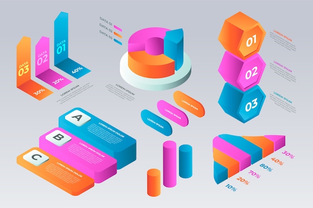 Plantilla de infografía isométrica en múltiples colores.