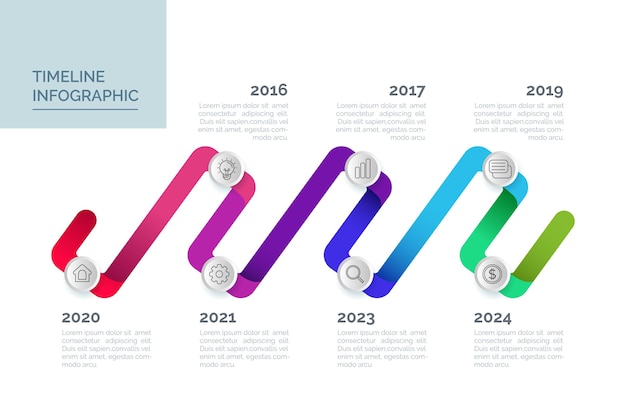 Vector gratuito plantilla de infografía de línea de tiempo degradada