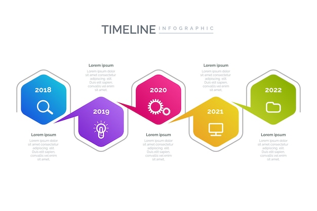 Vector gratuito plantilla de infografía de línea de tiempo degradada